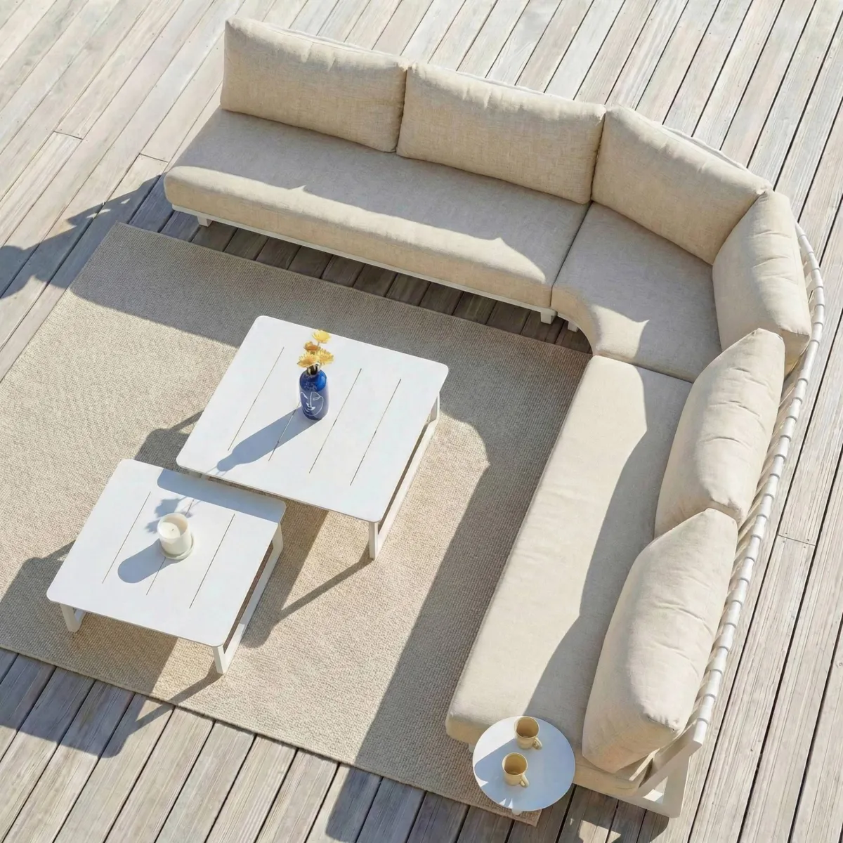 Salon de jardin d'angle en aluminium 5 places Long Beach Blanc cendré et beige