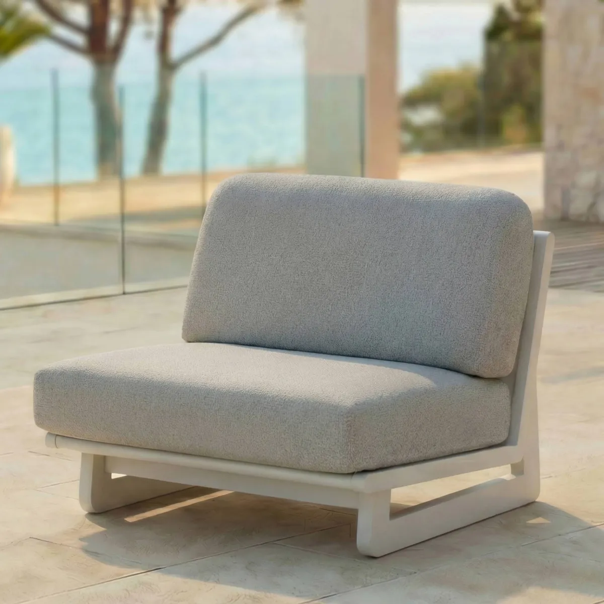 Salon de jardin en aluminium 4 places 4 pcs Long Beach Blanc cendré et gris clair