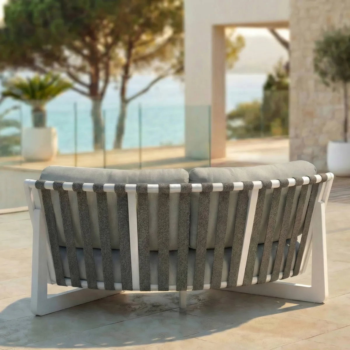 Set angolare da giardino in alluminio 5 posti Long Beach Bianco cenere e tortora