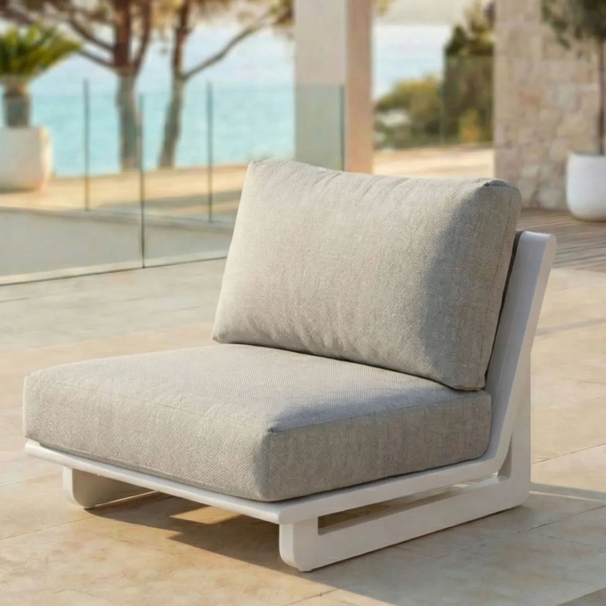 Set angolare in alluminio per giardino 5 posti 5 pezzi Long Beach Bianco cenere e tortora