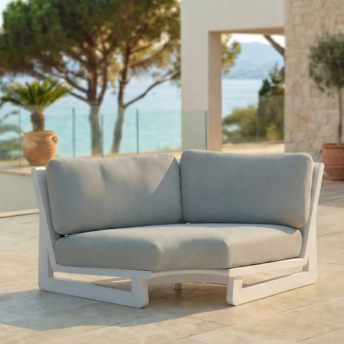 Set angolare in alluminio per giardino 5 posti 5 pezzi Long Beach Bianco cenere e tortora