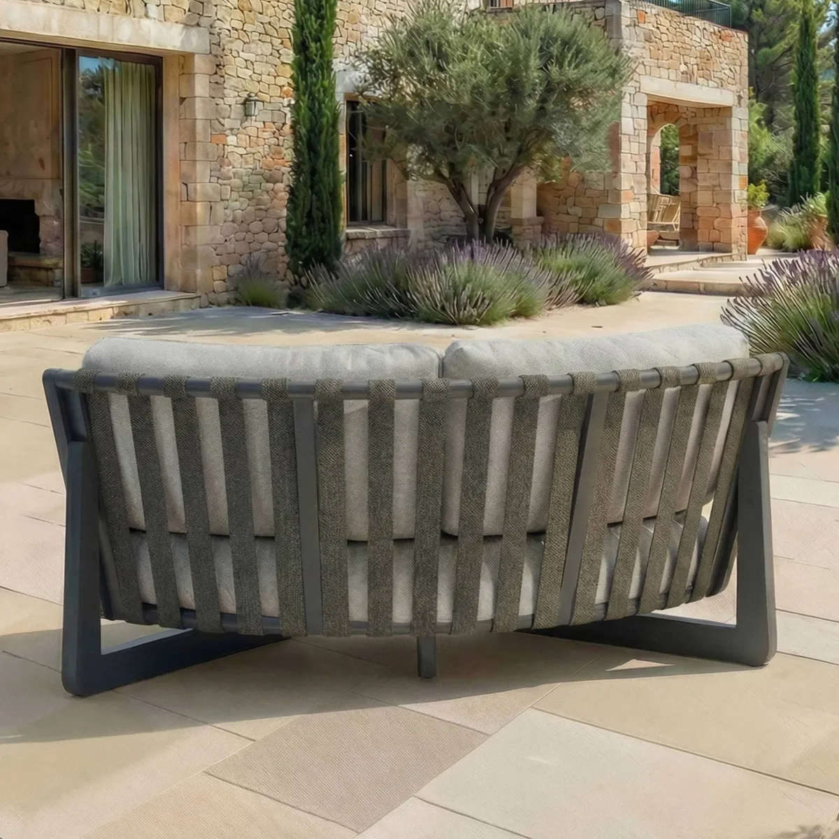 Set angolare da giardino in alluminio 5 posti Long Beach Grigio antracite e tortora