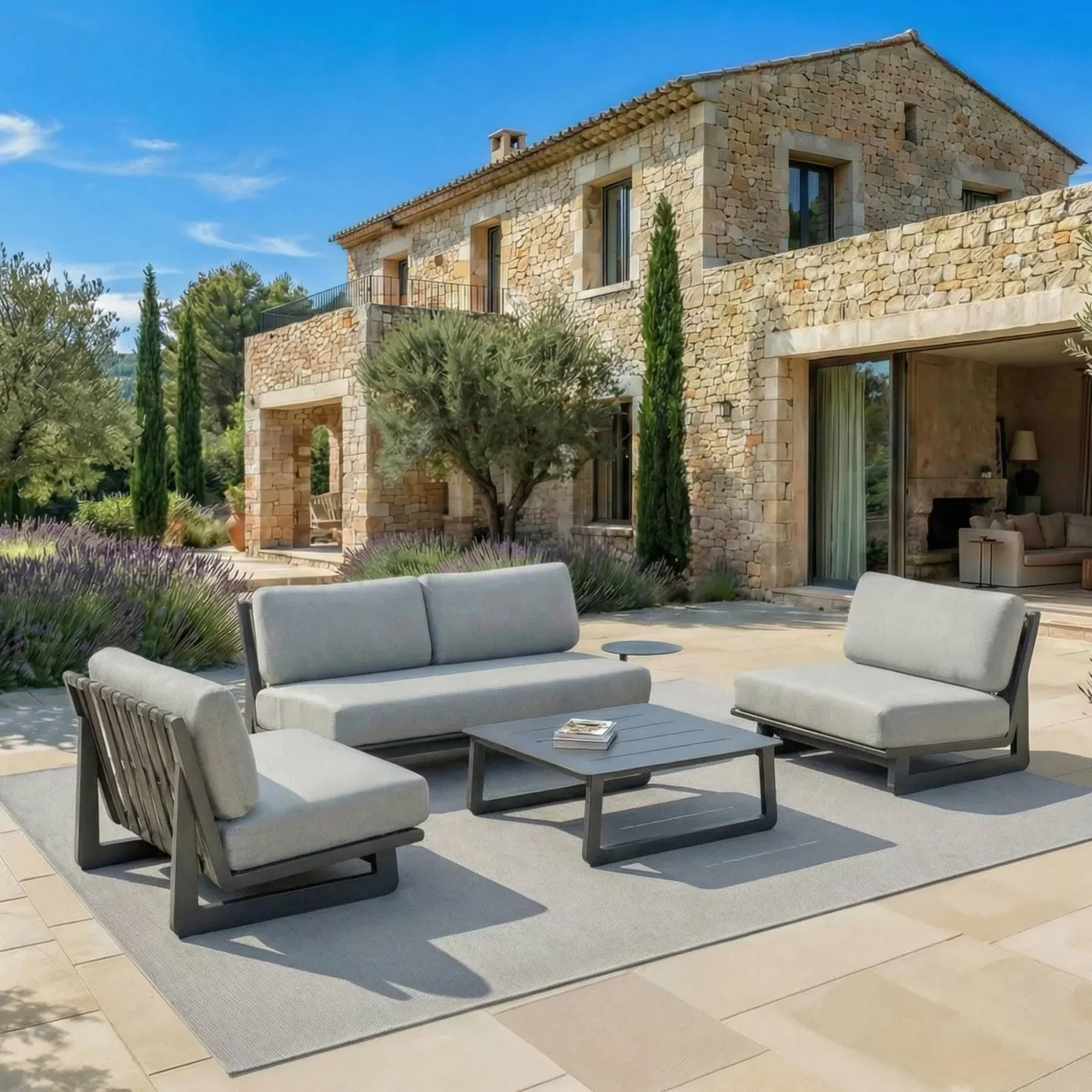 Salon de jardin en aluminium 4 places 4 pcs Long Beach Gris anthracite et gris clair
