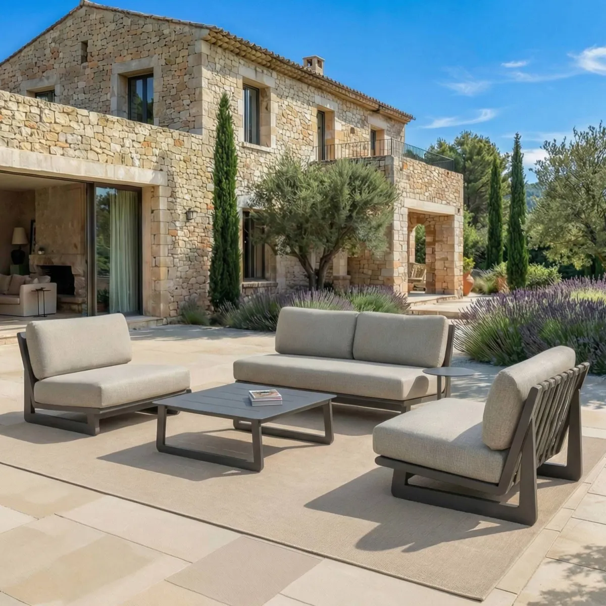 Salon de jardin en aluminium 4 places 4 pcs Long Beach Gris anthracite et taupe