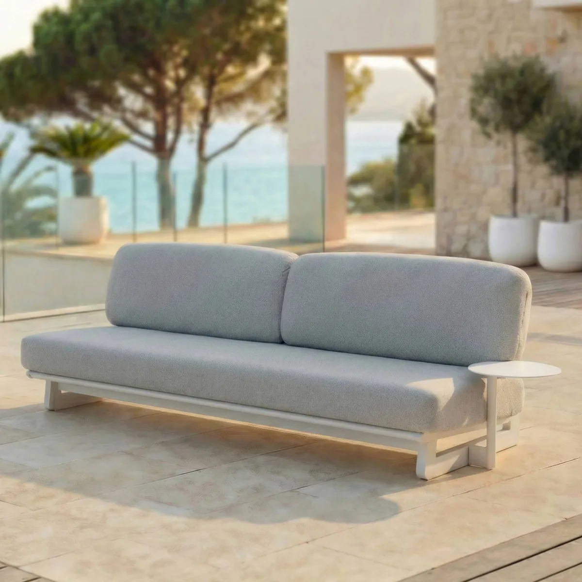 Salon de jardin en aluminium 8 places 6 pcs Long Beach Blanc cendré et gris clair