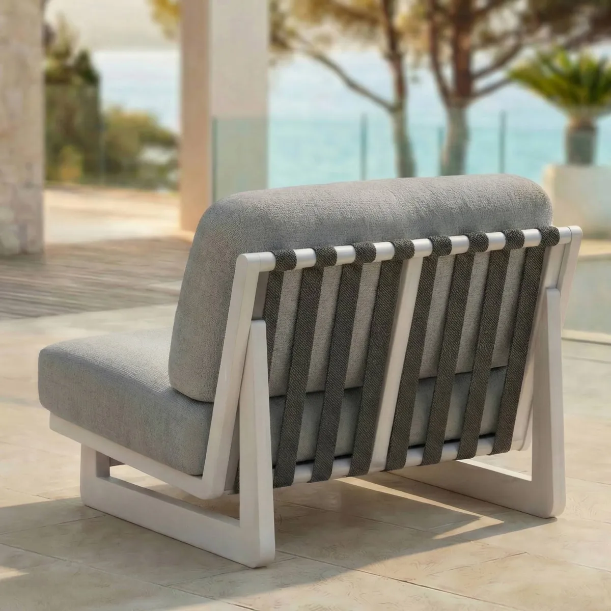 Salon de jardin en aluminium 8 places 6 pcs Long Beach Blanc cendré et gris clair