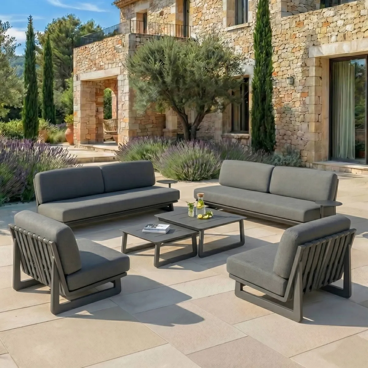 Salon de jardin en aluminium 8 places 6 pcs Long Beach Gris anthracite