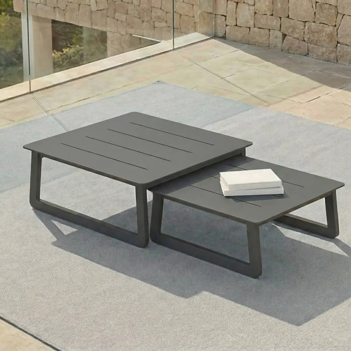 Salon de jardin en aluminium 7 places 6 pcs Long Beach Gris anthracite