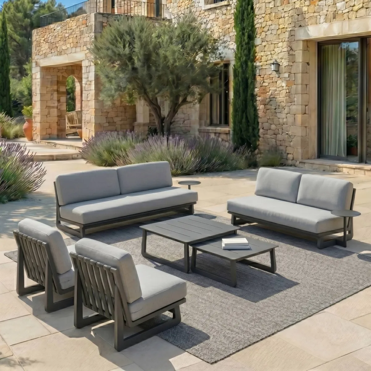 Salon de jardin en aluminium 7 places 6 pcs Long Beach Gris anthracite et gris clair