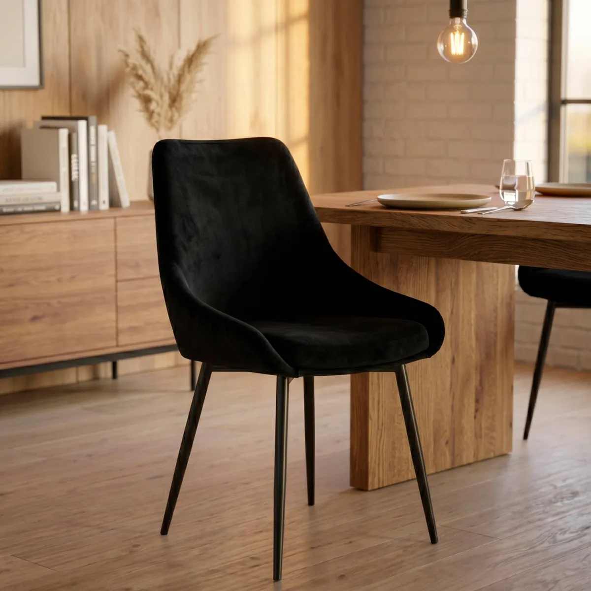 Set di 2 sedie da pranzo in velluto (seduta 47 cm) Juno Verde Nero