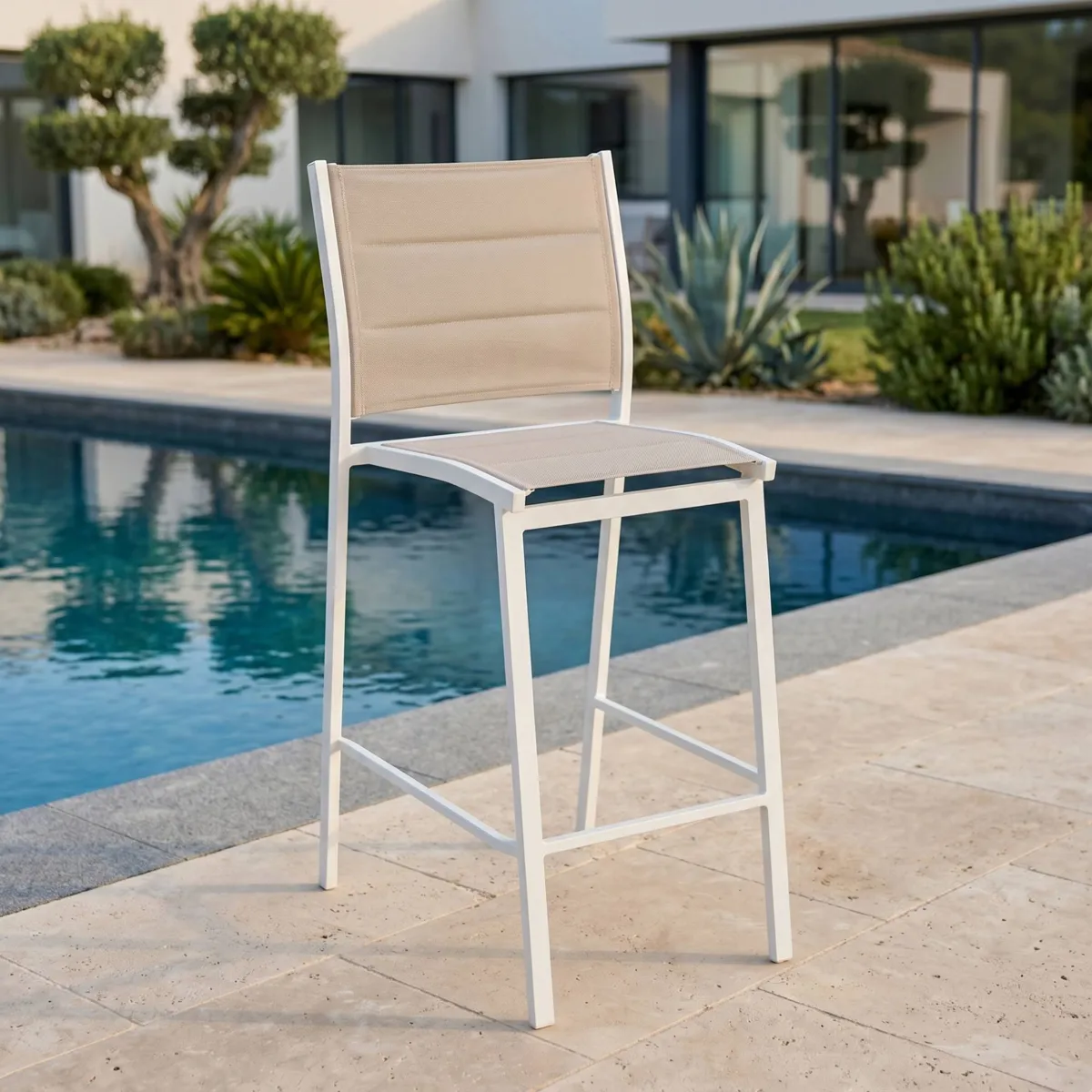 Taburete de jardín Alu apilable Murano - Blanco y Topo