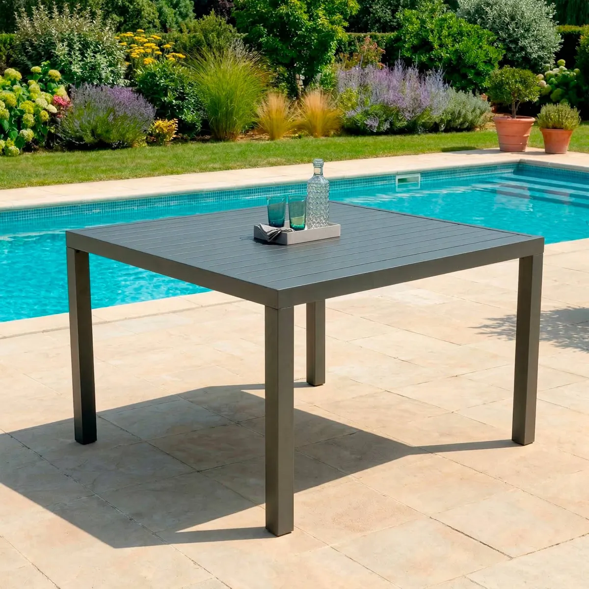 Table de jardin carrée aluminium 8 places (136 x 136 cm) Murano Gris anthracite