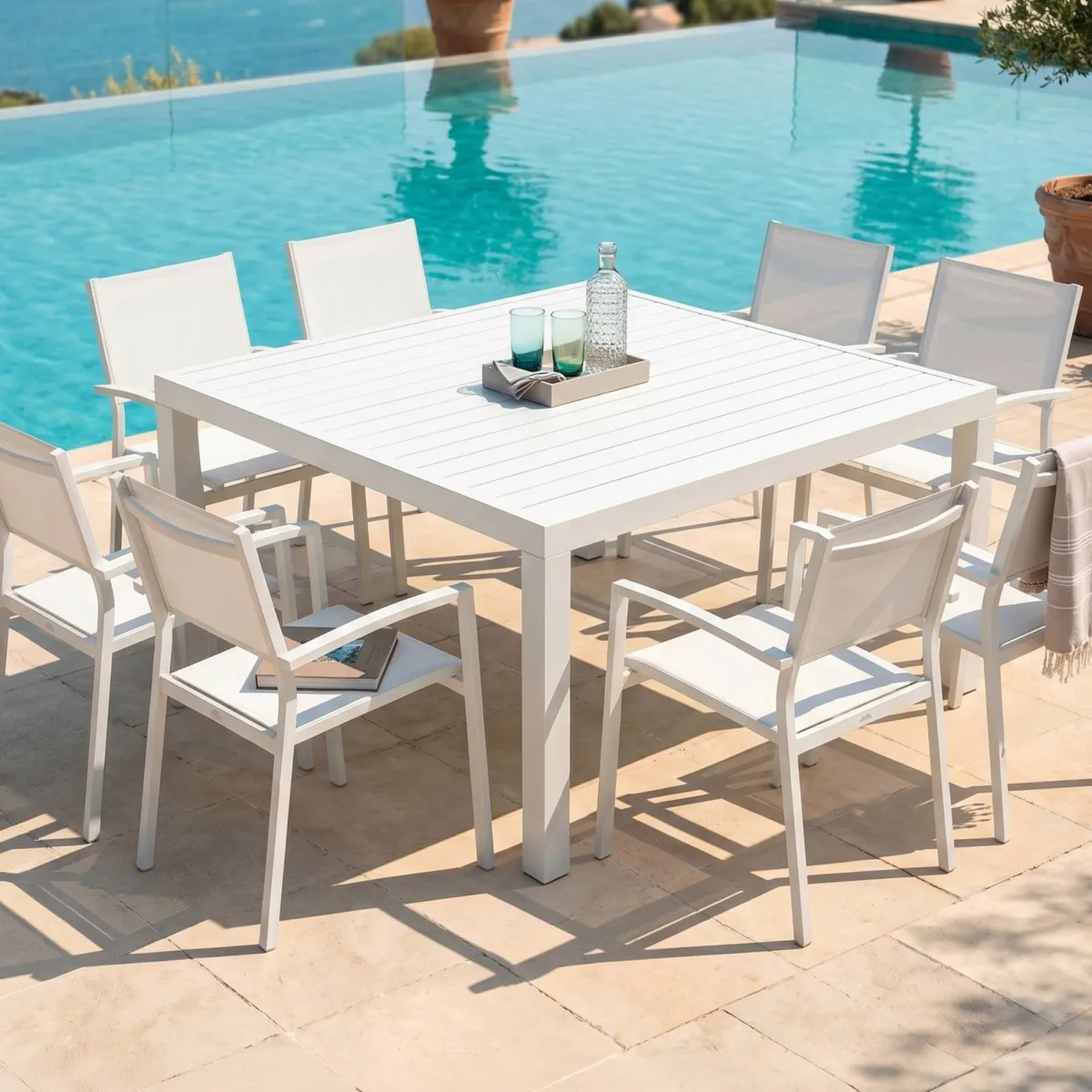 Mesa de jardín cuadrada Aluminio Murano (136 x 136 cm) - Blanco 6