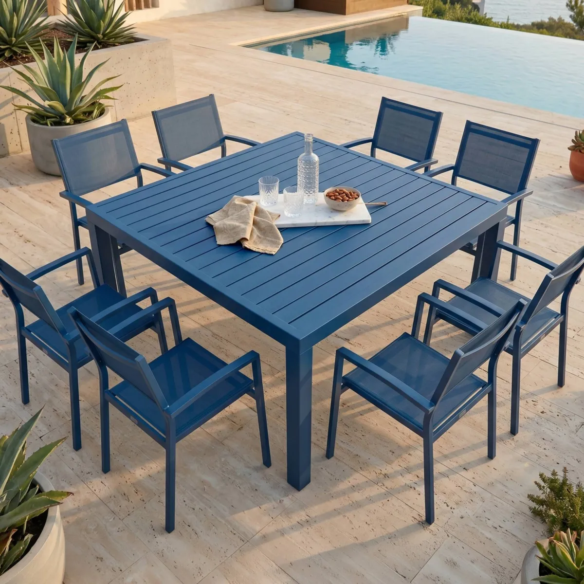 Gartentisch quadratisch Aluminium 8 Plätze (136 x 136 cm) Murano Petrolblau