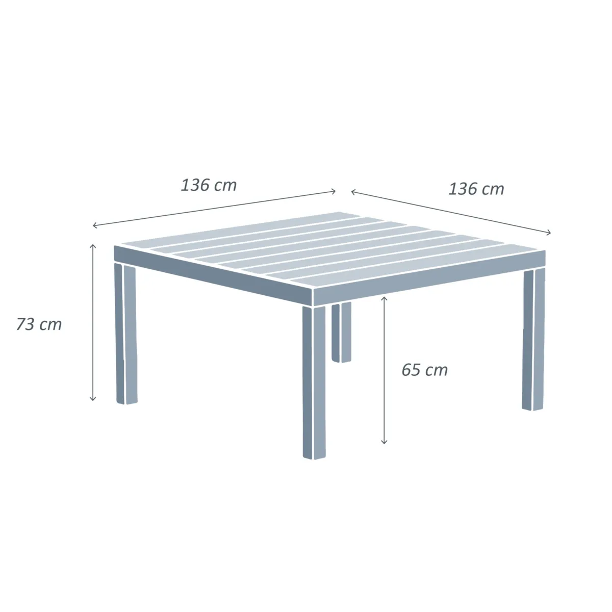  Table de jardin carrée aluminium 8 places (136 x 136 cm) Murano Bleu pétrole