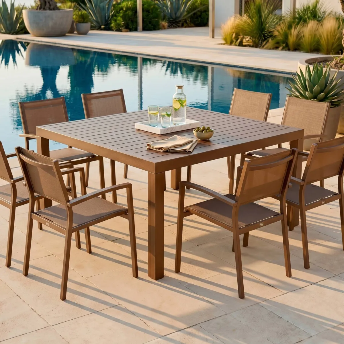Tavolo da giardino quadrato in alluminio per 8 persone (136 x 136 cm) Murano Bronzo