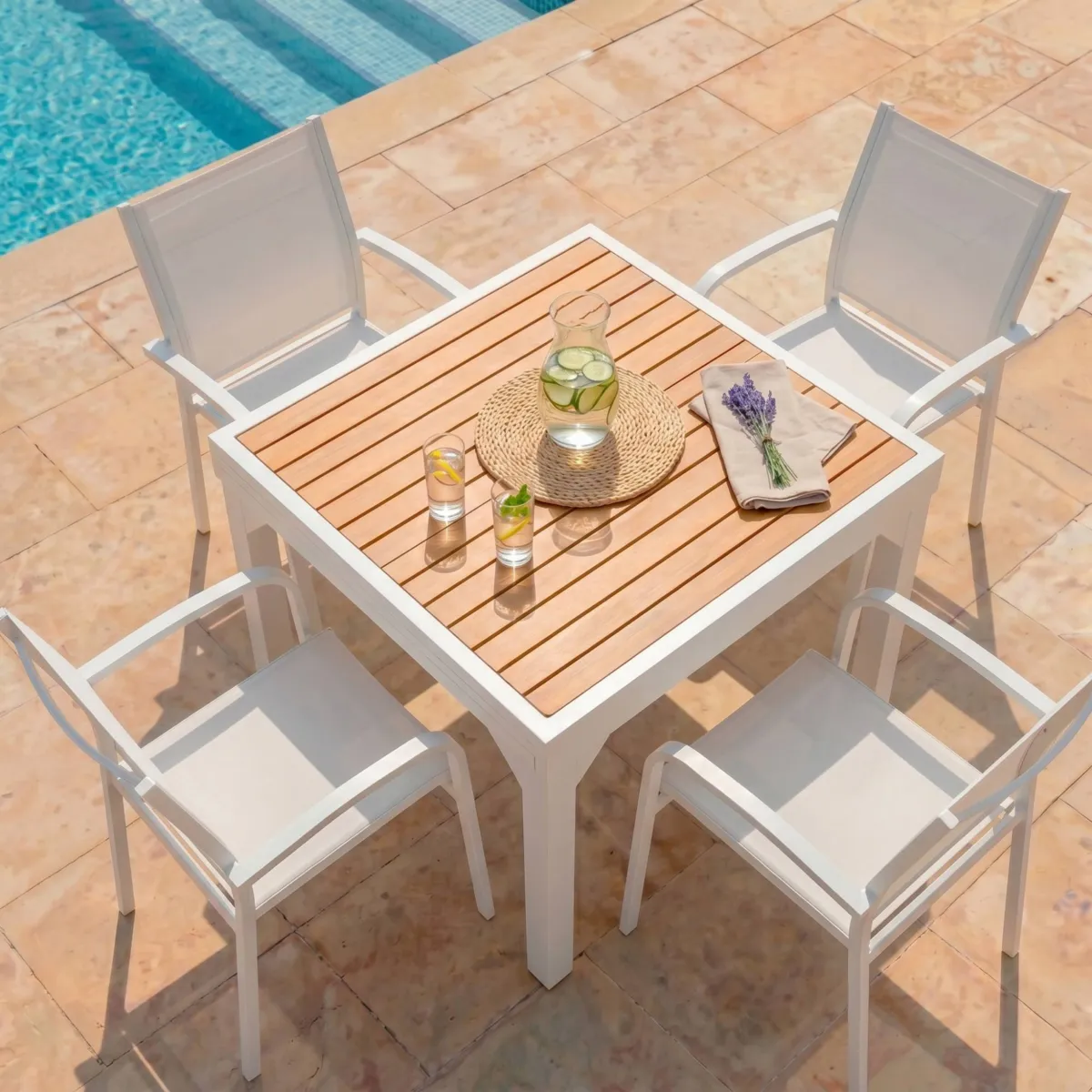 Table de jardin extensible 8 places Aluminium effet bois Murano (180 x 90 cm)- Blanche 2