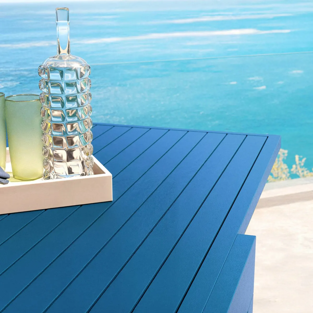 Mesa de jardÃƒÂ­n extensible de aluminio 12 personas (200/320 x 100 cm) Murano Azul