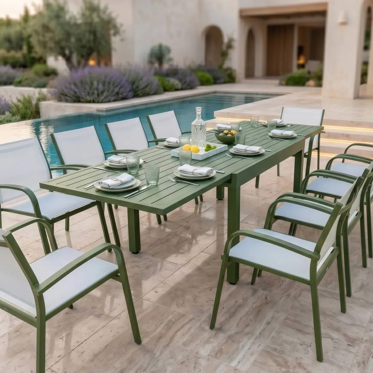 Tavolo da giardino allungabile in alluminio 10 persone (135/270 x 90 cm) Murano Verde