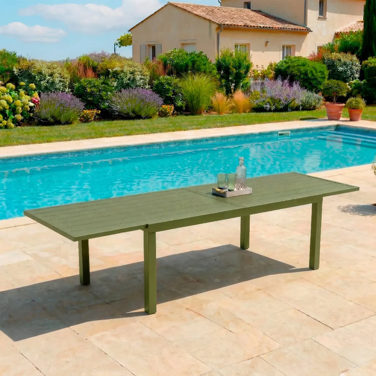 Tavolo da giardino allungabile in alluminio 10 persone (135/270 x 90 cm) Murano Verde