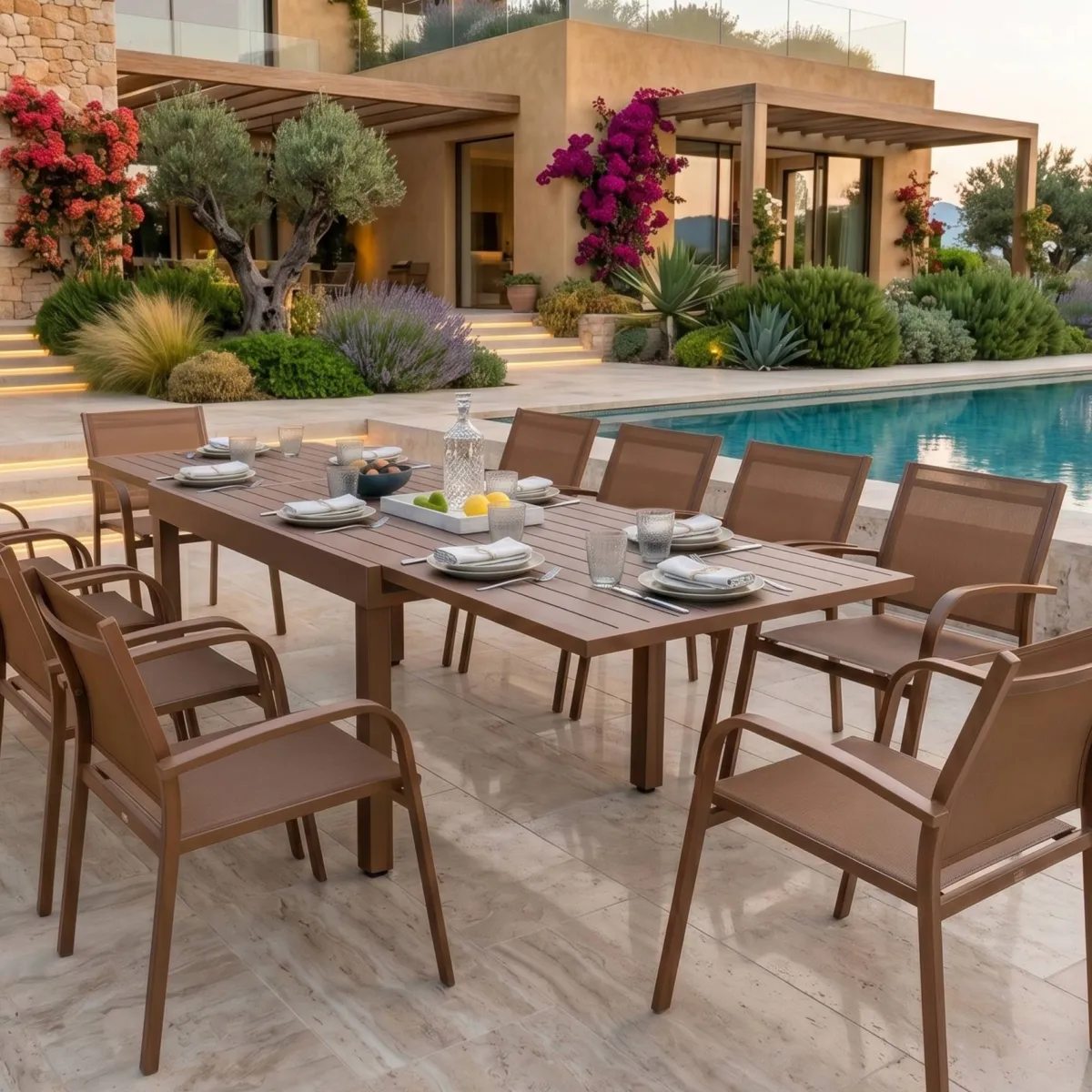 Table de jardin extensible aluminium 10 places (135/270 x 90 cm) Murano Bronze