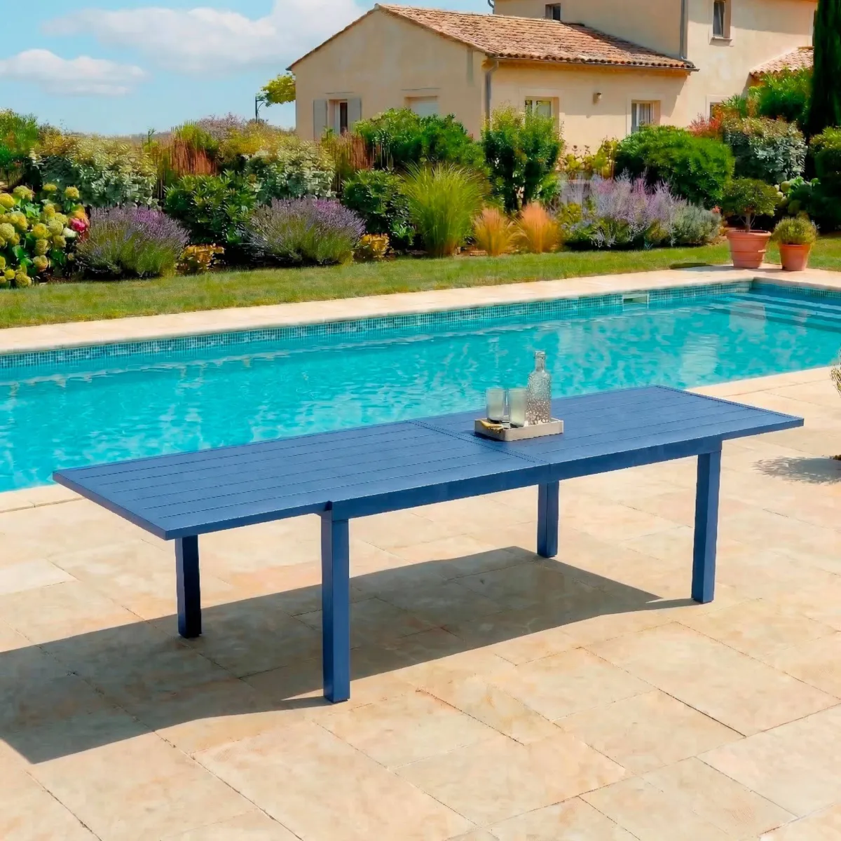 Mesa de jardÃƒÂ­n extensible de aluminio 10 personas (135/270 x 90 cm) Murano Azul