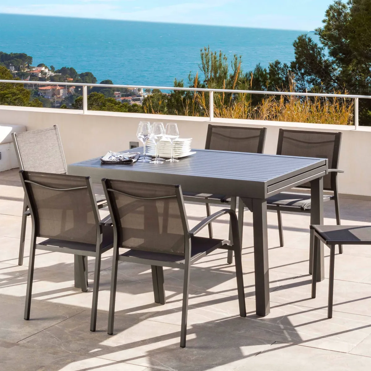 Mesa de jardín rectangular extensible Aluminio  Murano (Hasta 10 pers.) - Gris Antracita 2