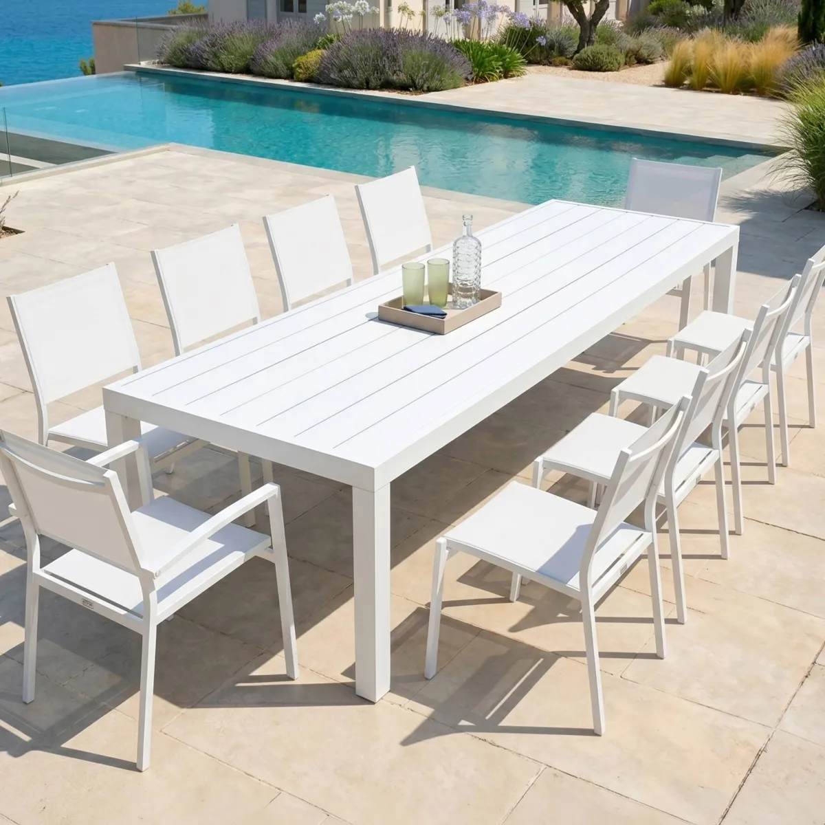 Table de jardin rectangulaire aluminium 10 places (240 x 120 cm) Murano Blanc