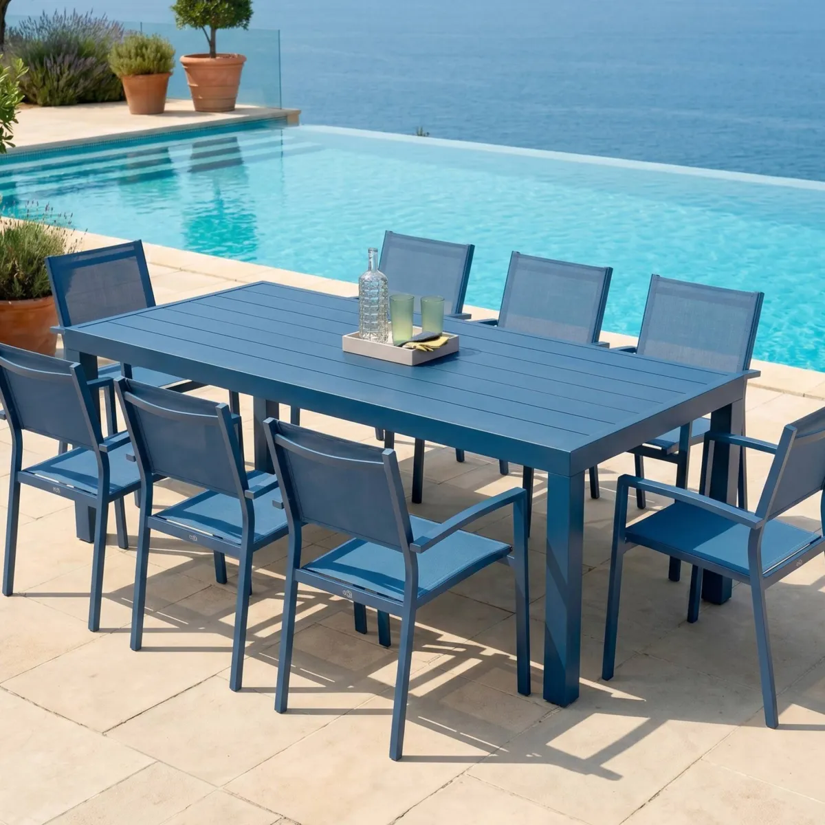 Mesa de jardÃ­n rectangular de aluminio para 8 personas (210 x 100 cm) Murano Azul