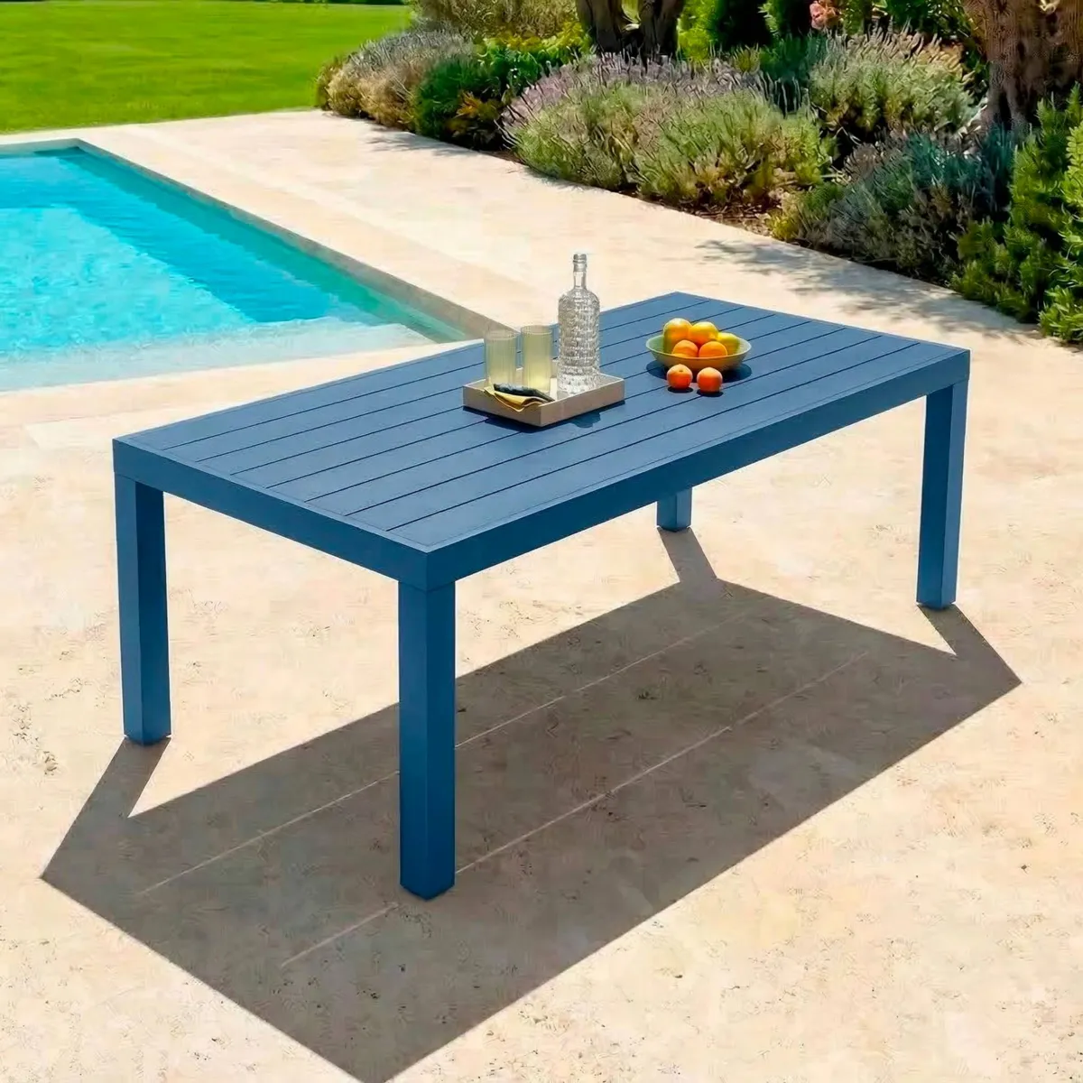 Mesa de jardÃƒÂ­n rectangular de aluminio para 8 personas (210 x 100 cm) Murano Azul