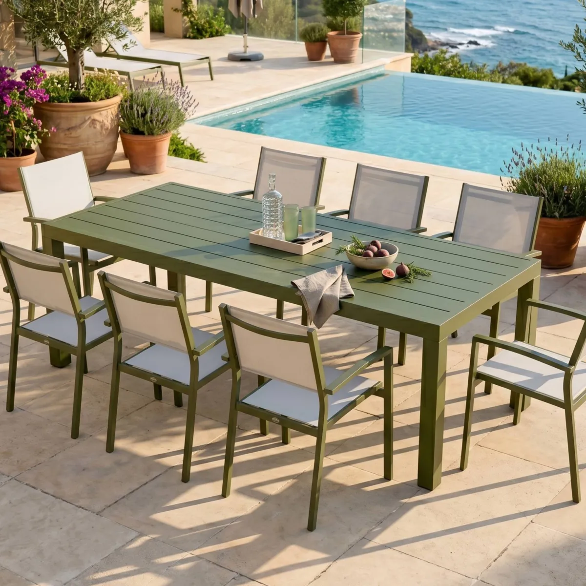 Tavolo da giardino rettangolare in alluminio per 8 persone (210 x 100 cm) Murano Verde