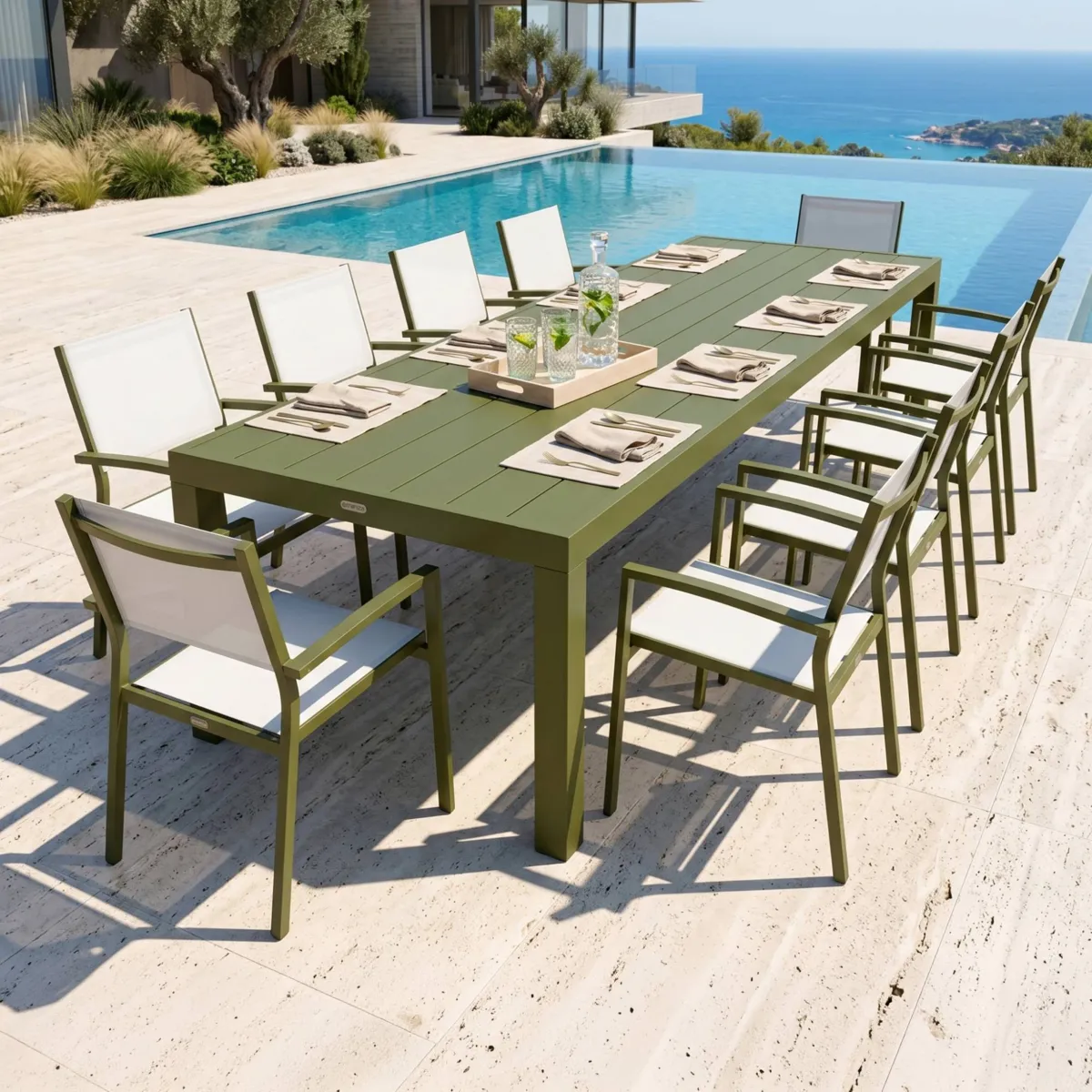 Table de jardin rectangulaire aluminium 10 places (240 x 120 cm) Murano Vert olive