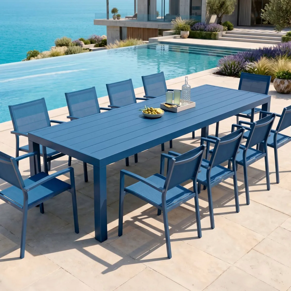 Table de jardin rectangulaire aluminium 10 places (240 x 120 cm) Murano Bleu