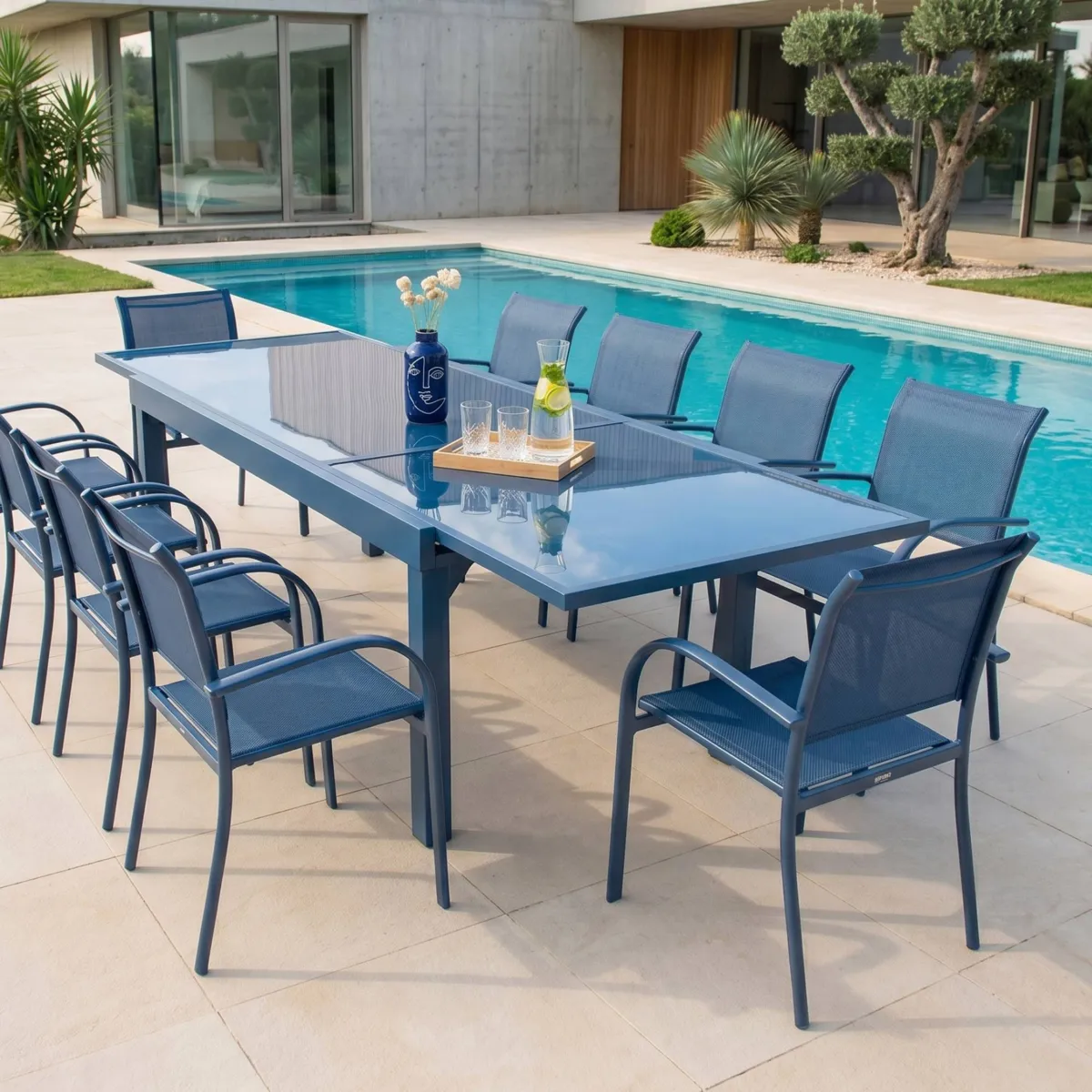 Gartentisch ausziehbar Murano Glas bis zu 12 Pers. (200/320 x 100 cm) Murano Blau