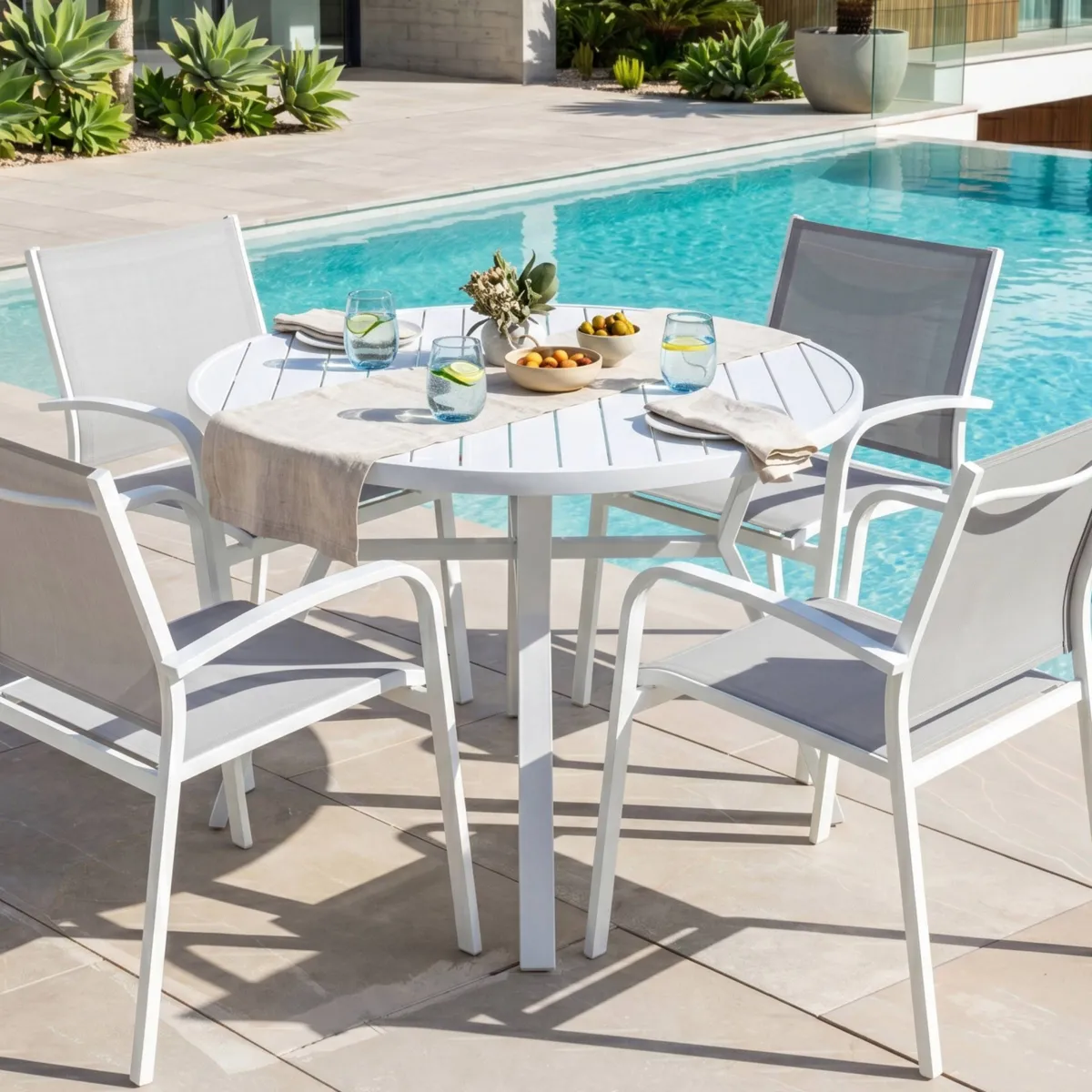 Runder Gartentisch Murano Aluminium (D105 cm) Bis zu 5 Pers. - Weiß - Gartenmöbel & Loungemöbel