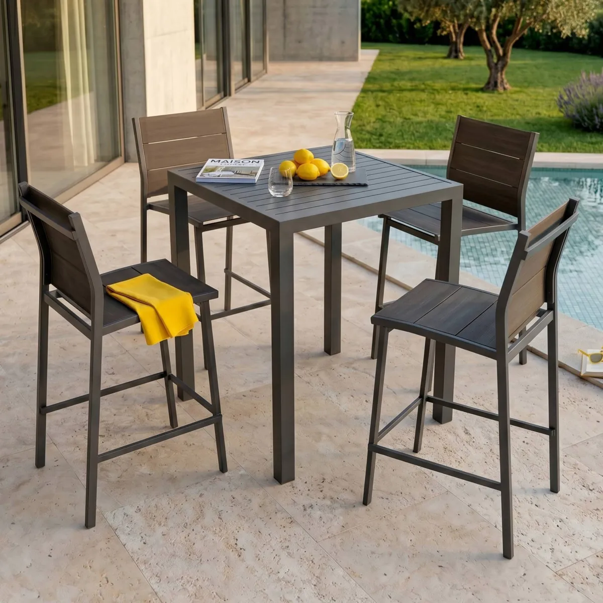 Table de jardin carrée haute aluminium 4 places (90 x H105 cm) Murano - Gris anthracite