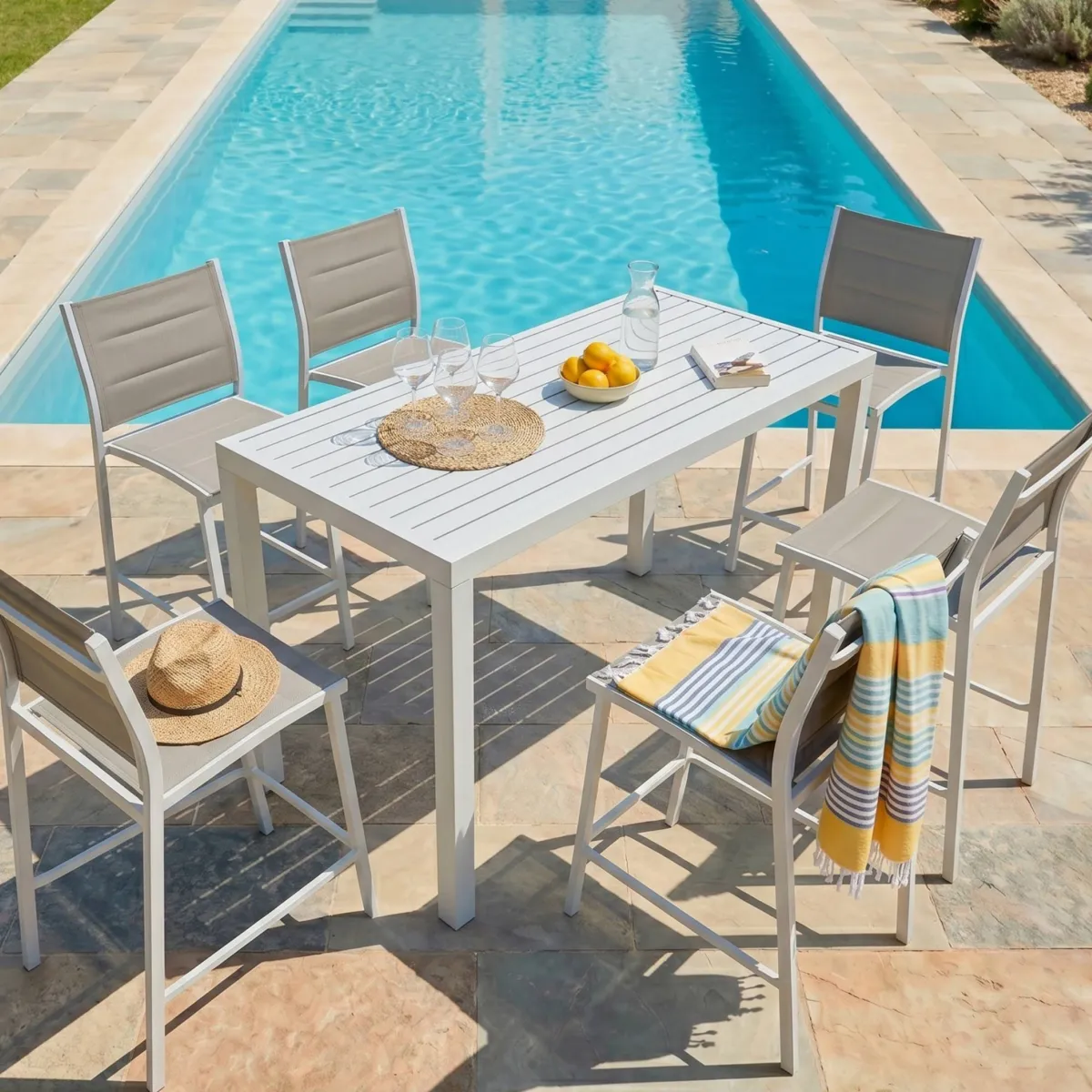 Table Haute 6 places Aluminium Murano - Blanche 1