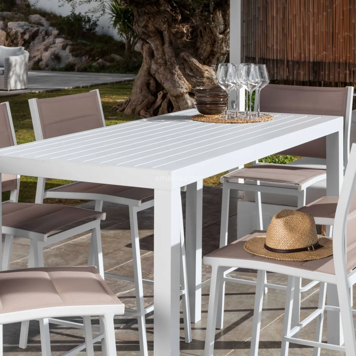 Table Haute 6 places Aluminium Murano - Blanche 5