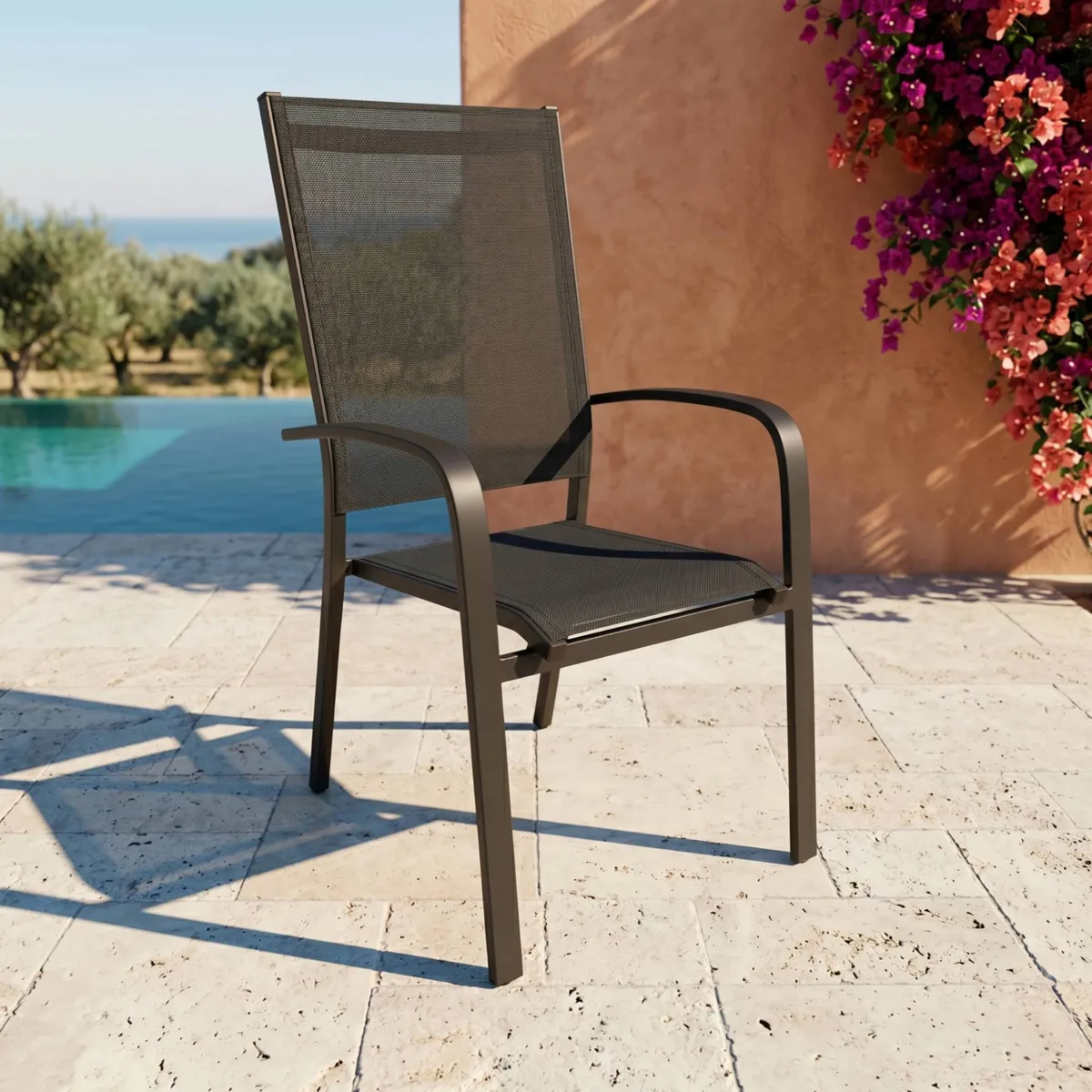 Sedia da giardino con schienale alto in alluminio impilabile Murano - Grigio antracite 1
