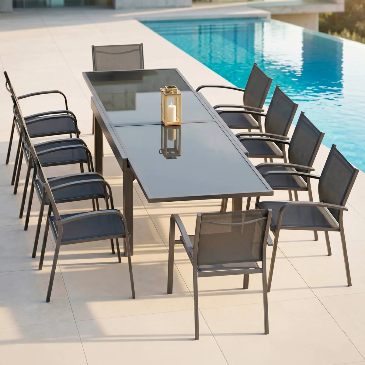 Table de jardin extensible 10 places en verre Murano (270 x 90 cm) - Anthracite 1