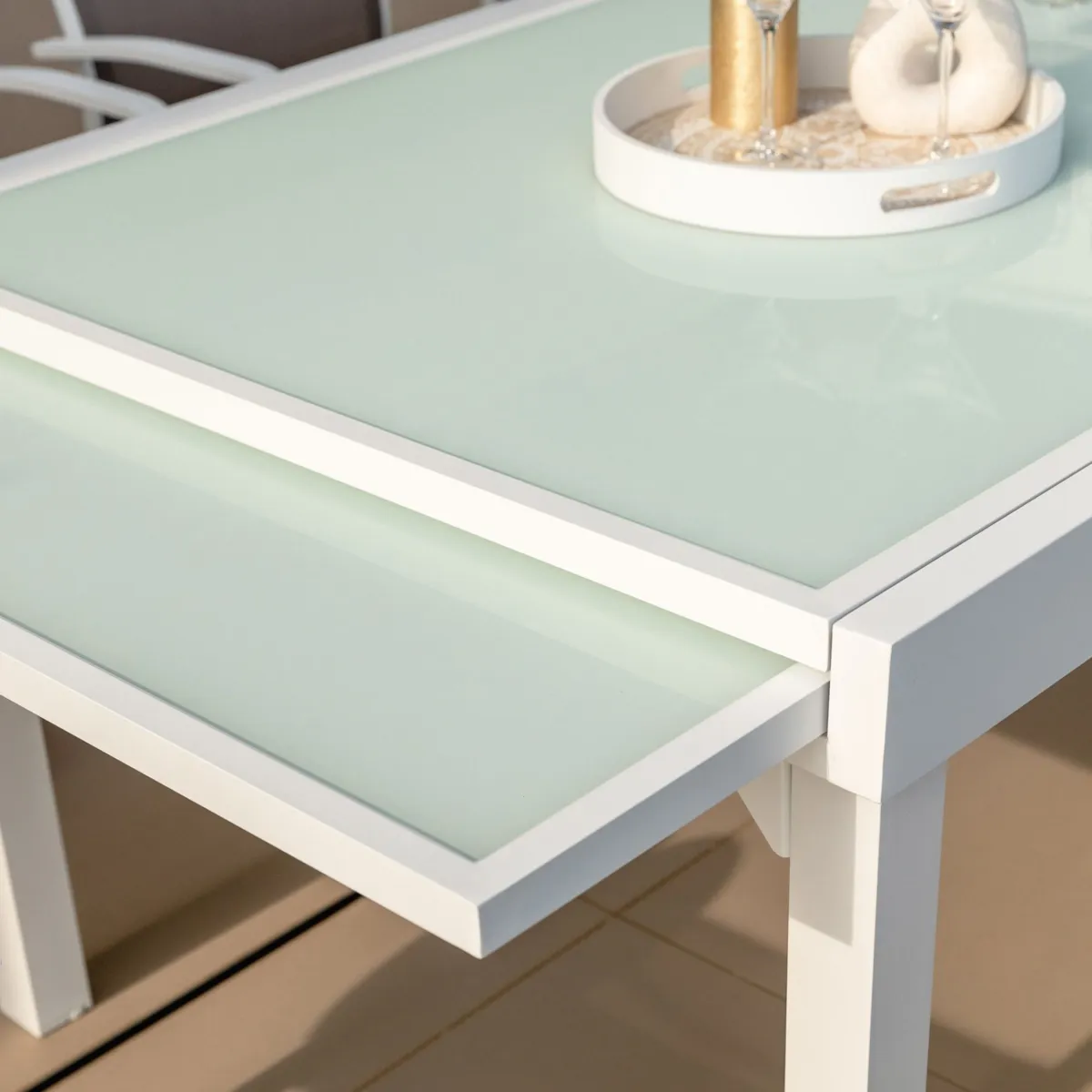 Tavolo da giardino rettangolare allungabile 10 posti in vetro Alluminio Murano (270 x 90 cm) - Bianco 3