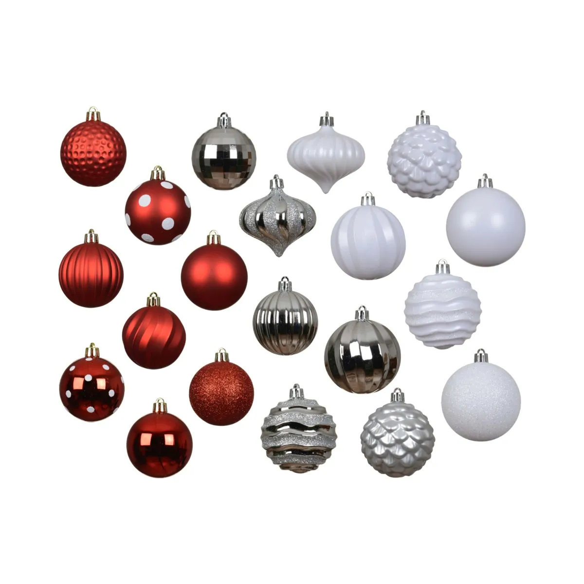 Kit di addobbi natalizi per albero di Natale (30 palline) Agéna Bianco, rosso e argento