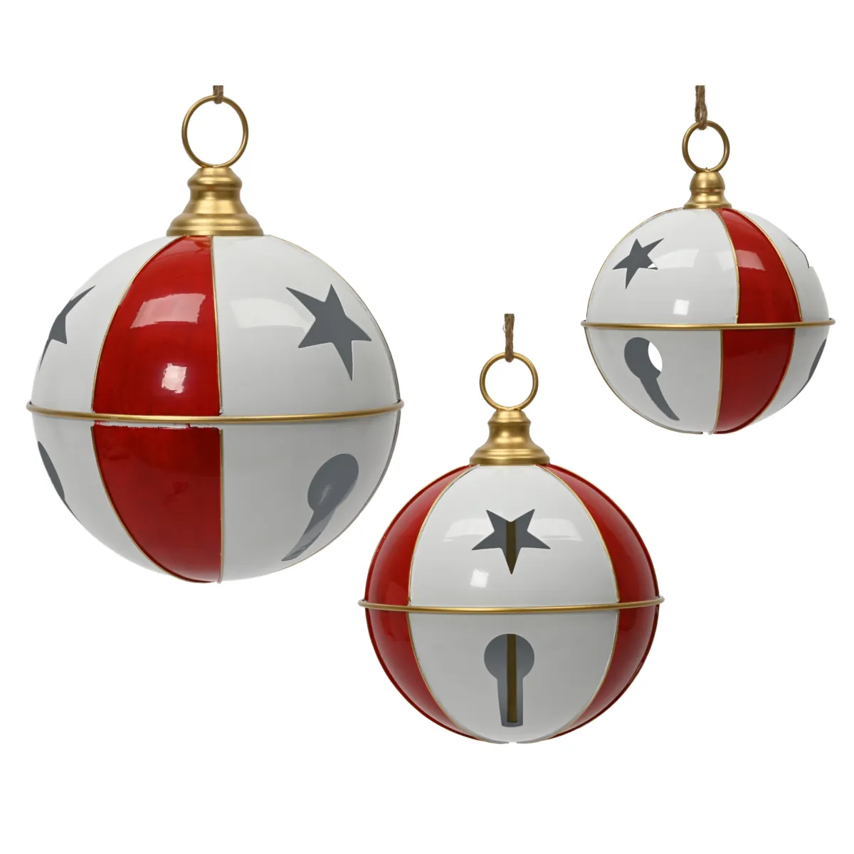 Set di 3 campane da appendere (D20-25-30 cm) Tradizione natalizia Rosso e bianco