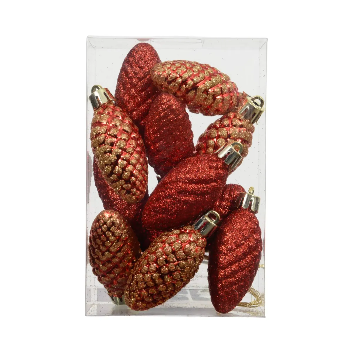 Set di 12 pigne da appendere (H14 cm) Aravis Rosso glitterato