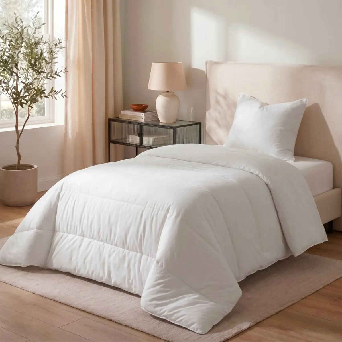 Set Piumone caldo antiacari (140 x 200 cm) + 1 Cuscino (60 x 60 cm) Comète Bianco 