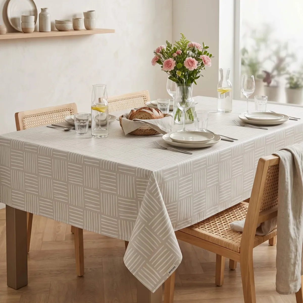 Rechthoekig gecoat katoenen tafelkleed (150 x 250 cm) Paolo Beige