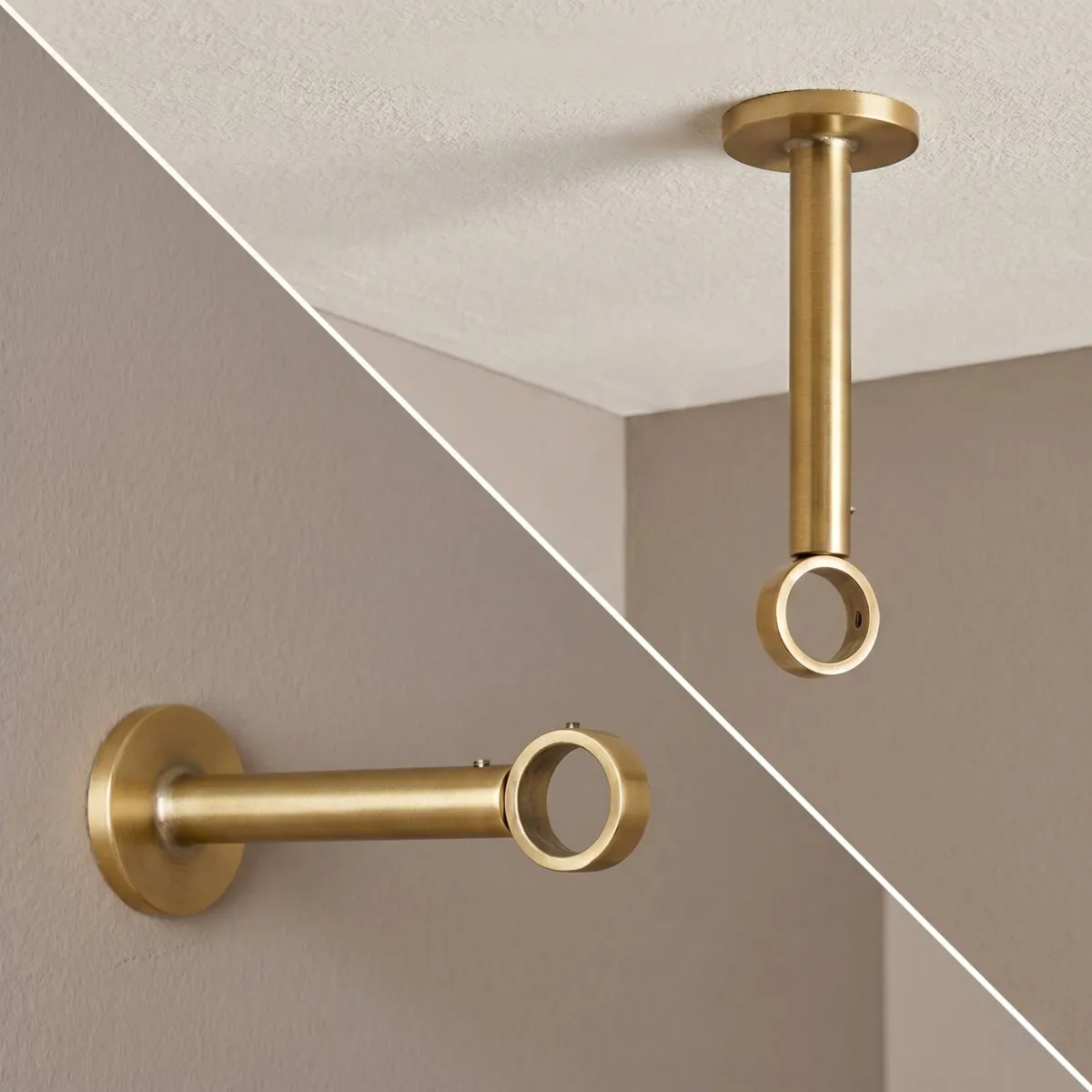 Soporte de barra simple fijo de metal (L155 cm / D28 mm) Lino Oro