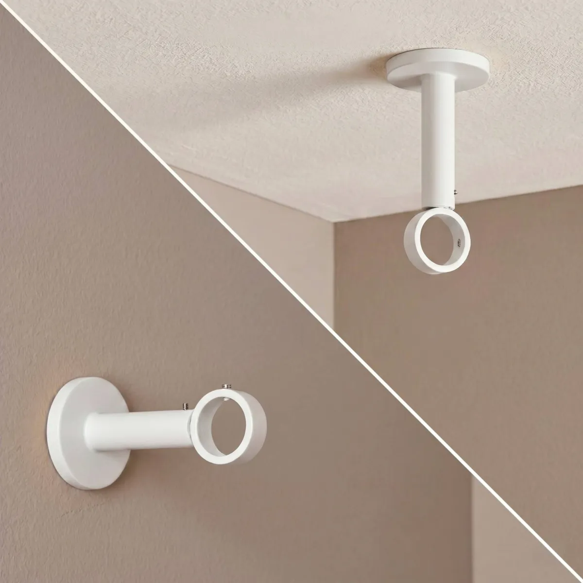 Supporto per bastone singolo fisso (L65 / D28) Lino Bianco opaco