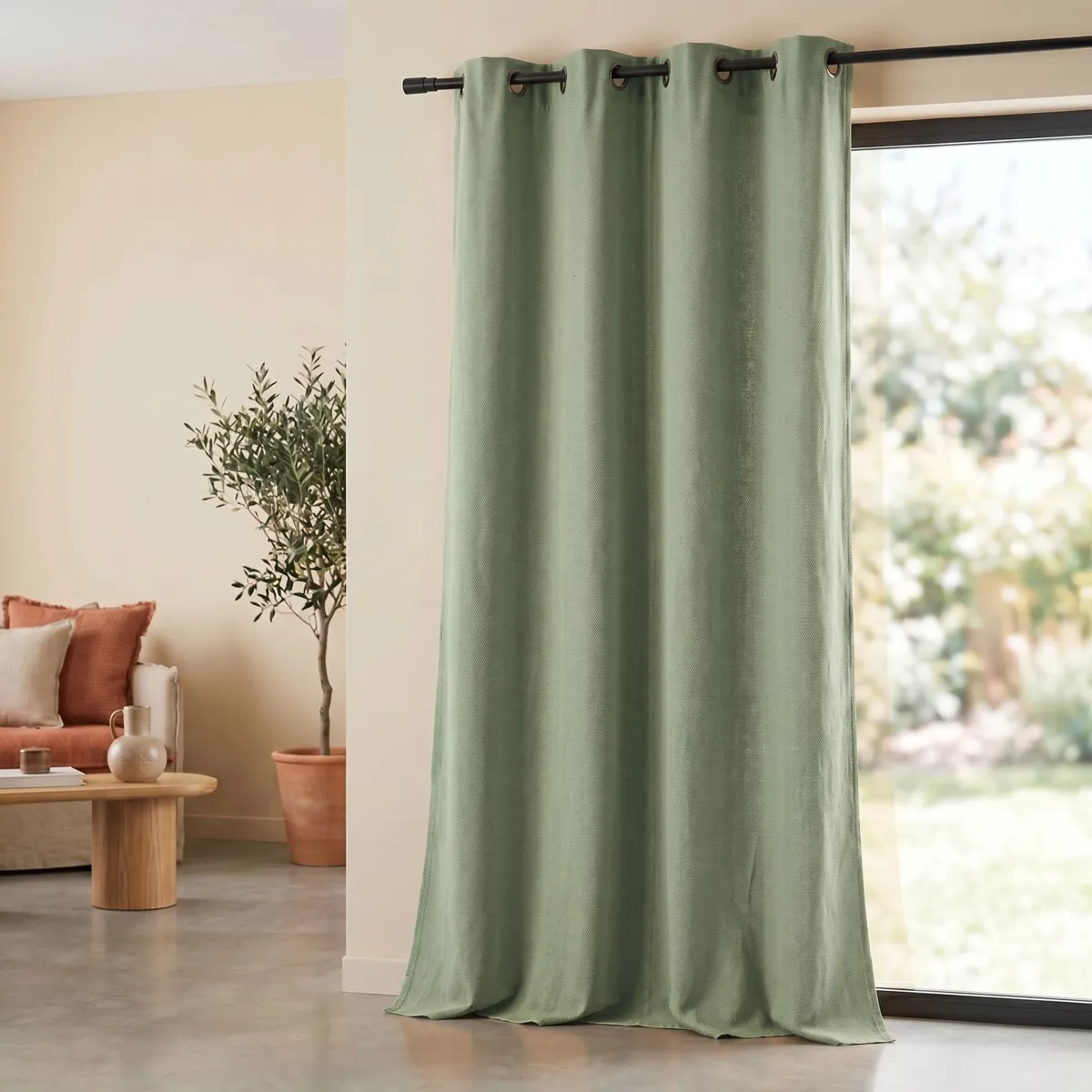 Tenda in cotone tessuto (140 x 260 cm) Monaco Verde salvia