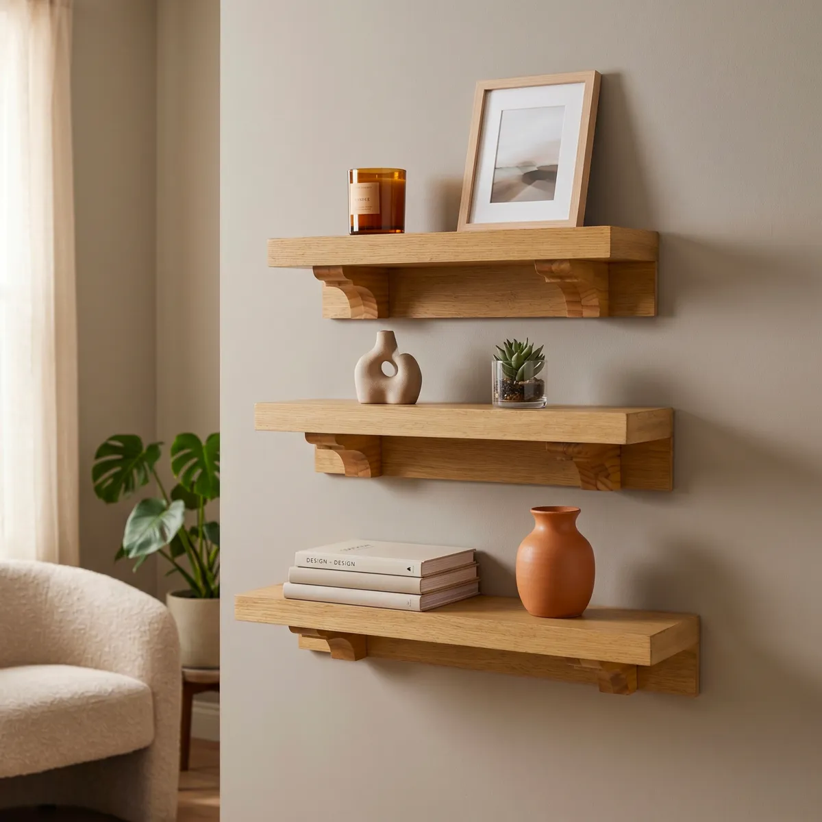 Étagère murale set de 3 en bois (H12.7 cm) Jaipur Bois foncé
